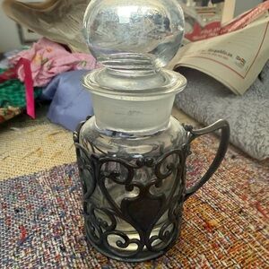Vintage Glass Decanter with Metal Handle